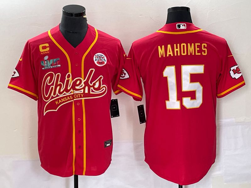 Men Kansas City Chiefs #15 Patrick Mahomes Nike Red gold Super Bowl LVII Patch  Co branded NFL Jersey->minnesota vikings->NFL Jersey